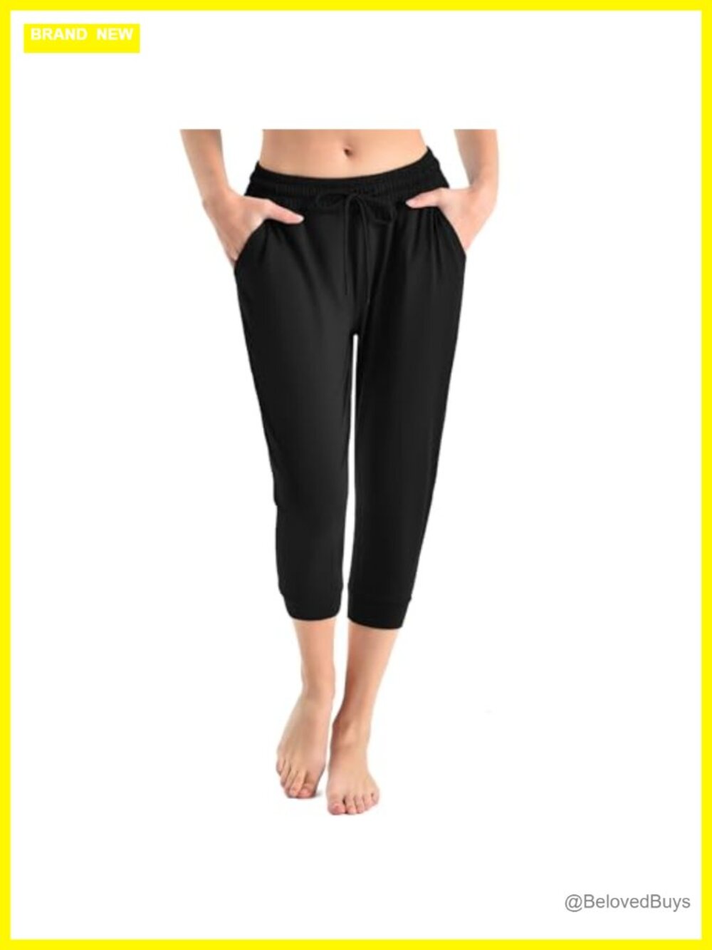 Cropped Joggers with Pockets High Rise Drawstring Capri Pants